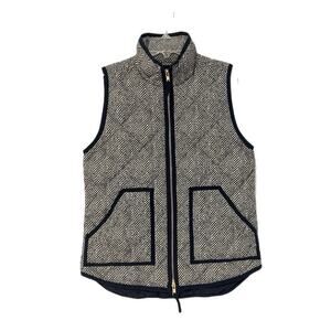 J. Crew Women’s Quilted Down Puffer Vest XS Houndstooth Black White Gold Preppy